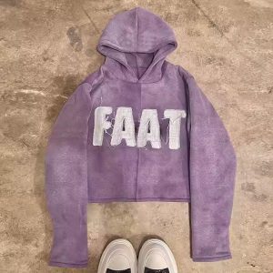 Pullover Sweatshirt Cotton French Terry Embroidery Patch Cropped Unisex Acid Wash Vintage Distressed Applique Hoodies Men