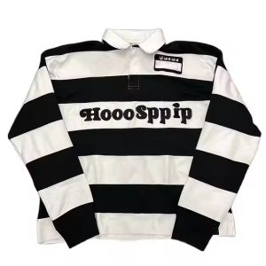 Custom Stripes High Quality Oversized Embroidery T Shirt for Men Manufacturer 100% Cotton Long Sleeve Button Polo T-Shirt