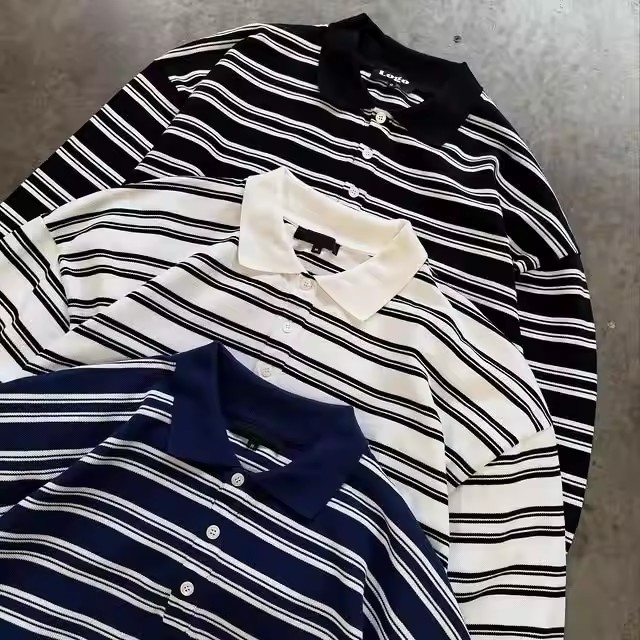 Manufacturer Custom Stripe Cut Edge Black White Blank Polo T Shirt for Men Vintage Long Sleeve Cotton Polos Pour De Hombre