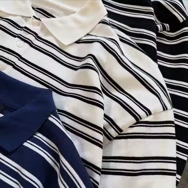 Manufacturer Custom Stripe Cut Edge Black White Blank Polo T Shirt for Men Vintage Long Sleeve Cotton Polos Pour De Hombre