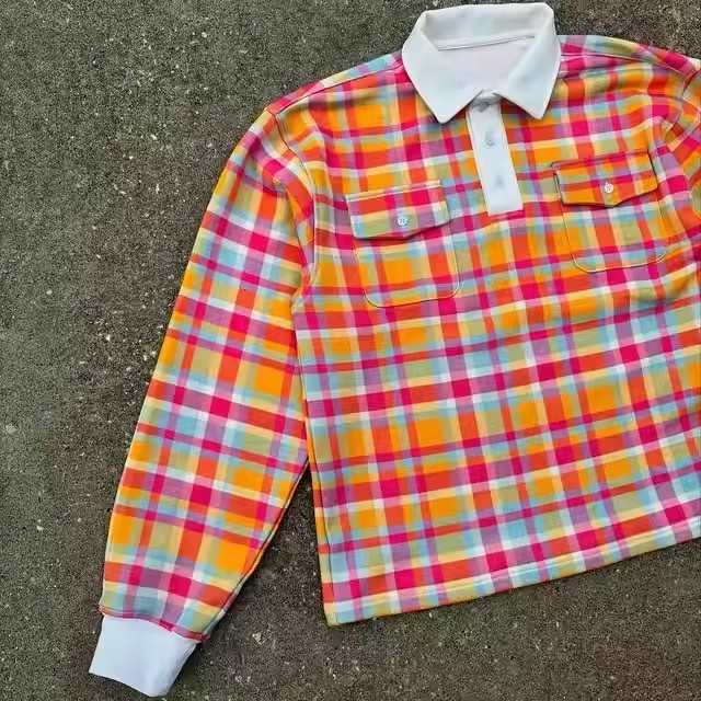 2025 New Trend Custom Streetwear Oversized Boxy Fit French Terry Cotton Heavyweight Striped Plaid Vintage Polo Shirts for Men