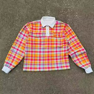 2025 New Trend Custom Streetwear Oversized Boxy Fit French Terry Cotton Heavyweight Striped Plaid Vintage Polo Shirts for Men