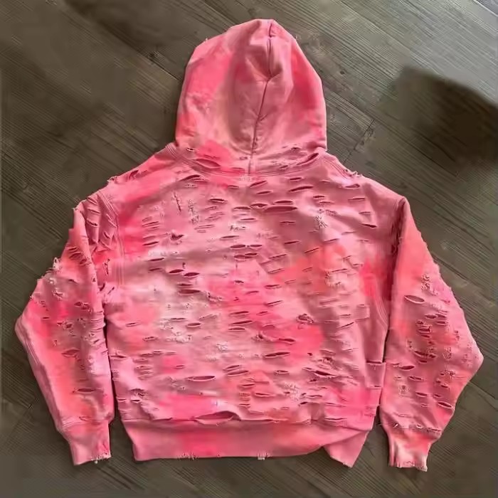 Custom Unisex Y2k Cropped Ripped Men'S Hoodie Heavyweight Cotton Sun Faded Distressed Embroidery Acid Wash Zip up Hoodie for Men