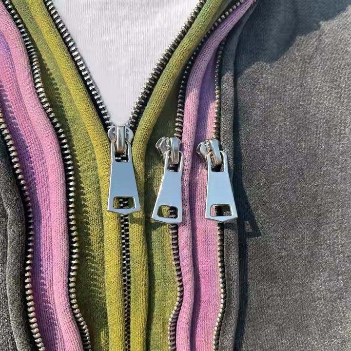 Custom Men'S Hooded Sweatshirts Vintage Heavyweight Hoodie 450 500 Gsm Cotton Double Zipper Acid Wash Triple Layer Zip up Hoodie