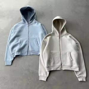Custom Men'S Hooded Sweatshirts Vintage Heavyweight Hoodie 450 500 Gsm Cotton Double Zipper Acid Wash Triple Layer Zip up Hoodie