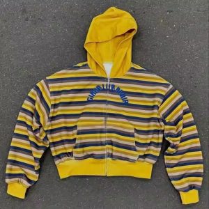 2025 Hot Sale Manufacturer Custom Striped Zip up Hoodie Men Heavyweight Streetwear Cotton 450 Gsm Acid Wash Sudaderas Hombre