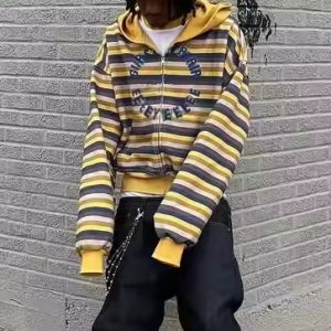 2025 Hot Sale Manufacturer Custom Striped Zip up Hoodie Men Heavyweight Streetwear Cotton 450 Gsm Acid Wash Sudaderas Hombre