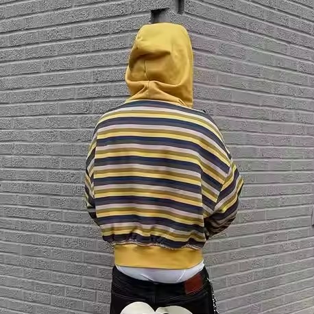 2025 Hot Sale Manufacturer Custom Striped Zip up Hoodie Men Heavyweight Streetwear Cotton 450 Gsm Acid Wash Sudaderas Hombre
