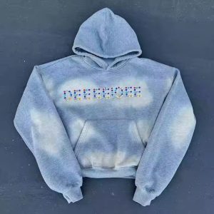 Custom Streetwear Rhinestones Logo Pullover Men's Hoodie Heavy Weight Acid Wash Gym Boxy Drop Shoulder Oversized Hoodies for Men