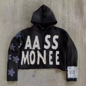 Custom Vintage French Terry Acid Wash Zip up Hoodie Distressed Y2k Cotton Embroidery Rhinestone Cropped Raw Hem Hoodies for Men