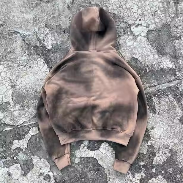 Heavyweight Hoodie Manufacture 450gsm Boxy Distressed Acid Washed Oversized Rhinestone Hoodie Customized Zip up Men'S Hoodies