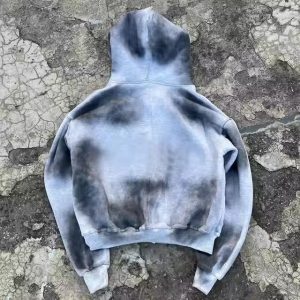 Heavyweight Hoodie Manufacture 450gsm Boxy Distressed Acid Washed Oversized Rhinestone Hoodie Customized Zip up Men'S Hoodies