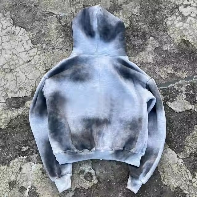 Heavyweight Hoodie Manufacture 450gsm Boxy Distressed Acid Washed Oversized Rhinestone Hoodie Customized Zip up Men'S Hoodies
