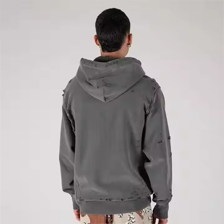 StreetWear Vintage Men'S Pullover Hoodies Customized Acid Wash Plus Size Cotton Blank Oversized Cropped Heavyweight Hoodie Men
