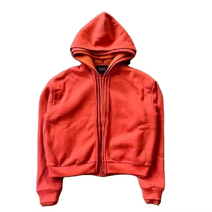 Custom Oversized Blank Cropped Hoodie Men Streetwear High Quality Three Triple Layer Zip up Unisex Men'S Heavyweight Hoodies