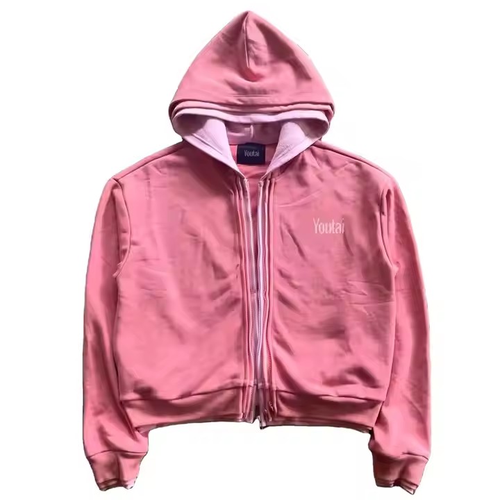 Custom Oversized Blank Cropped Hoodie Men Streetwear High Quality Three Triple Layer Zip up Unisex Men'S Heavyweight Hoodies