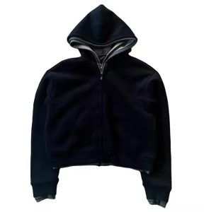 Custom Oversized Blank Cropped Hoodie Men Streetwear High Quality Three Triple Layer Zip up Unisex Men'S Heavyweight Hoodies