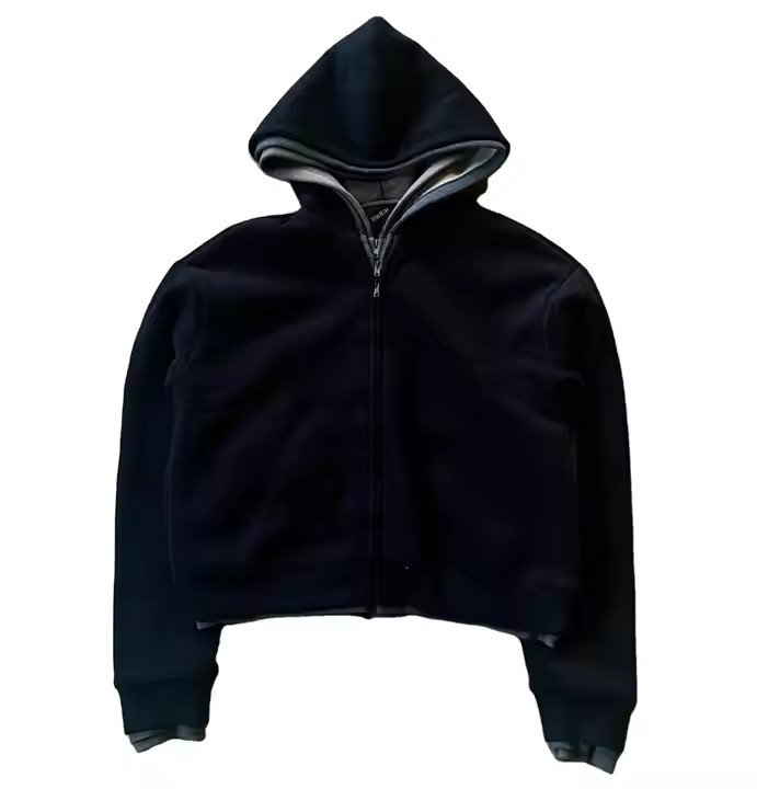 Custom Oversized Blank Cropped Hoodie Men Streetwear High Quality Three Triple Layer Zip up Unisex Men'S Heavyweight Hoodies