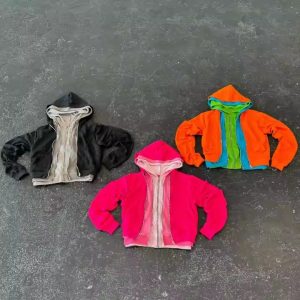 Custom Y2k Blank Distressed Triple Layer Zip up Hoodie Men Streetwear High Quality Cotton Acid Wash Cropped Heavyweight Hoodie