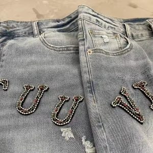 Manufacturer Streetwear Acid Washed Rhinestone Baggy Running Shorts Men Custom Hems Jorts Denim Jeans Knee Cargo Shorts