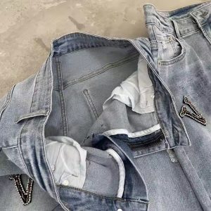 Manufacturer Streetwear Acid Washed Rhinestone Baggy Running Shorts Men Custom Hems Jorts Denim Jeans Knee Cargo Shorts