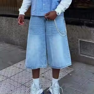 Streetwear Custom Distressed Oversized Acid Wash Wide Leg Shorts Manufacturer Denim Jorts Baggy Sweat 3/4 Pants Jeans Shorts Men