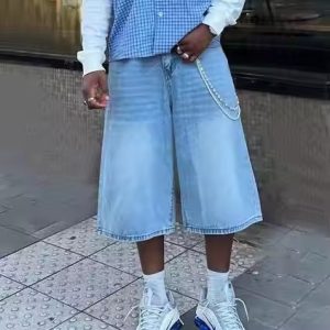 Streetwear Custom Distressed Oversized Acid Wash Wide Leg Shorts Manufacturer Denim Jorts Baggy Sweat 3/4 Pants Jeans Shorts Men