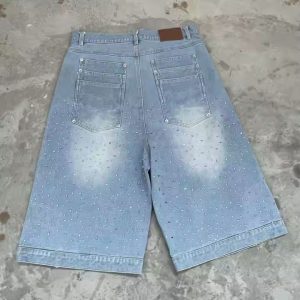 Manufacturer High Quality Rhinestone Cropped Baggy Streetwear Shorts Custom Acid Wash Jorts Designer Denim Jeans Pants Shorts