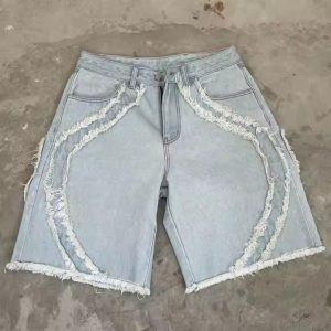 Summer Streetwear Fashionable Fringed Denim Men's Shorts Custom logo Cotton Straight Leg Tassel Jeans Boxer Shorts for Mens