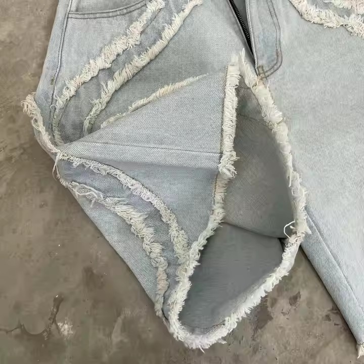 Summer Streetwear Fashionable Fringed Denim Men's Shorts Custom logo Cotton Straight Leg Tassel Jeans Boxer Shorts for Mens