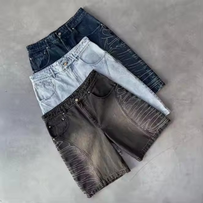 Manufacturer Custom Vintage Acid Wash Men'S Denim Shorts Embroider Logo Jorts Summer Streetwear Cargo Designer Jean Shorts
