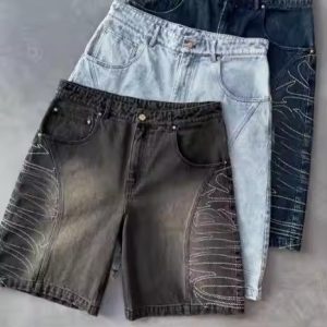 Manufacturer Custom Vintage Acid Wash Men'S Denim Shorts Embroider Logo Jorts Summer Streetwear Cargo Designer Jean Shorts