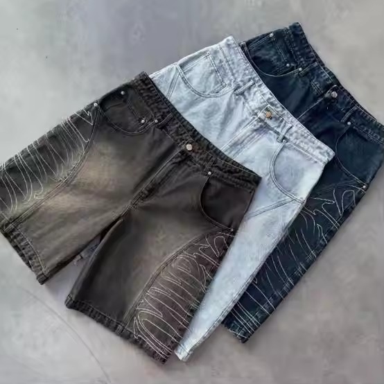 Manufacturer Custom Vintage Acid Wash Men'S Denim Shorts Embroider Logo Jorts Summer Streetwear Cargo Designer Jean Shorts