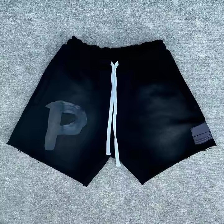 Custom High Quality Cut and Sew Acid Wash Men'S Shorts Wholesale Vintage Streetwear Cropped Printed Cotton Shorts Manufacturer