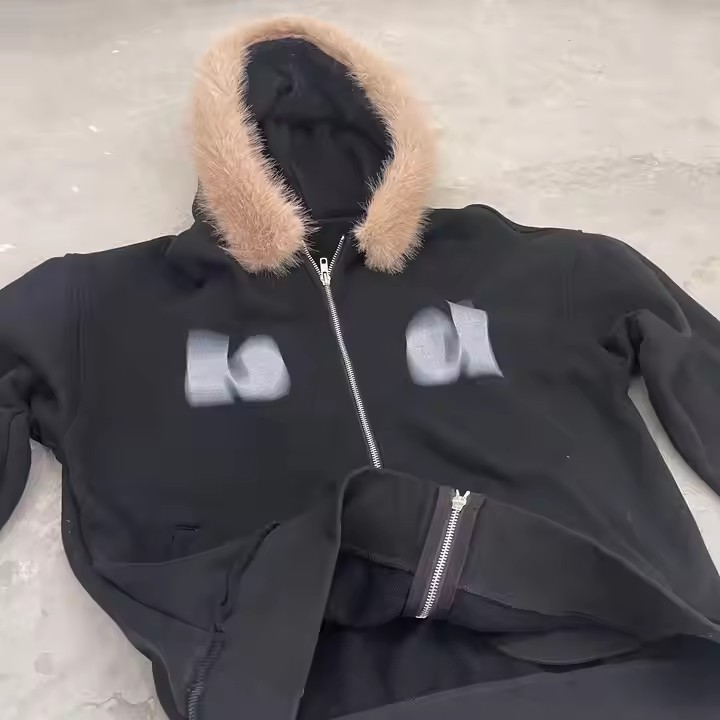 Wholesale Custom Heavyweight Distressed Zip up Faux Fur Hood Hoodie for Men Streetwear Oversized Cotton Jacket Sudaderas Hombre