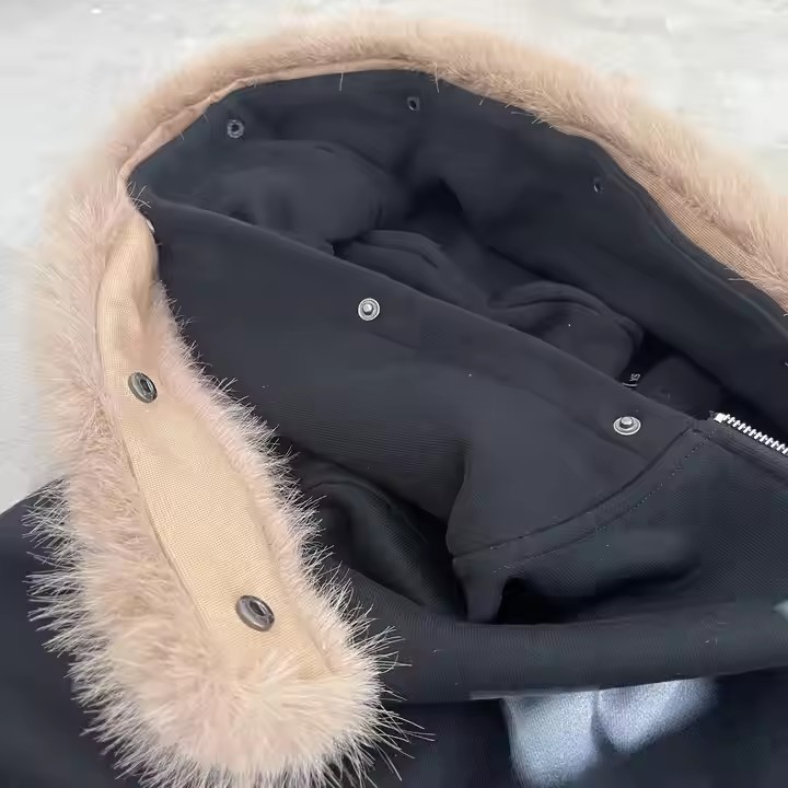 High Quality Rivets Cotton Puff Print Diamond Distressed Zip up Hoodie Custom Detachable Faux Fur Oversized Heavyweight Hoodie