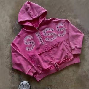 Wholesale Custom Streetwear Rhinestone Printed Distressed Zip up Hoodie for Men Cropped 450 Gsm Acid Wash Heavyweight Hoodie