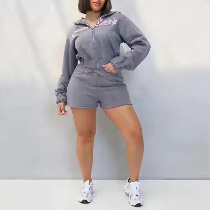 Custom Puff Print Logo Jogging Women'S 2 Piece Short Sets Y2k Summer Sweatsuit Manufacturer Cotton Two Tracksuits for Women