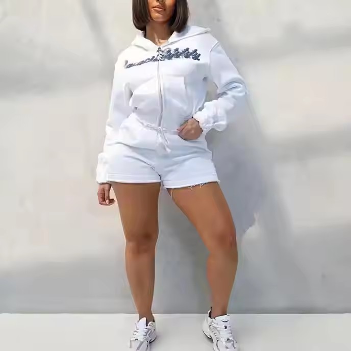 Custom Puff Print Logo Jogging Women'S 2 Piece Short Sets Y2k Summer Sweatsuit Manufacturer Cotton Two Tracksuits for Women