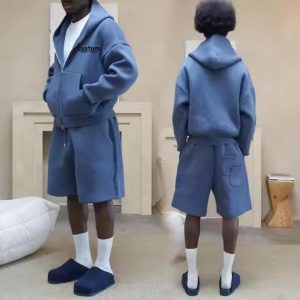 Hot Selling 2025 High Quality Joggers Oversized Sweatsuit Wholesale Custom Tracksuit 2 Pieces Hoodie Shorts Sets for Men