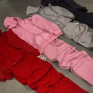 Heavyweight All Print Rhinestone Sweatsuit Custom Streetwear Trackusit Acid Wash Flared Sweatpants and Hoodie Sets
