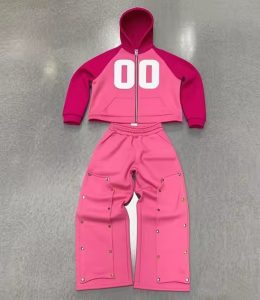 Factory Oem Vintage Washed Streetwear Tracksuit Heavyweight Flared Sweatpants and Hoodie Sets Custom Print Logo Men Sweatsuit