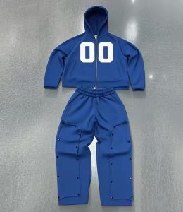Factory Oem Vintage Washed Streetwear Tracksuit Heavyweight Flared Sweatpants and Hoodie Sets Custom Print Logo Men Sweatsuit