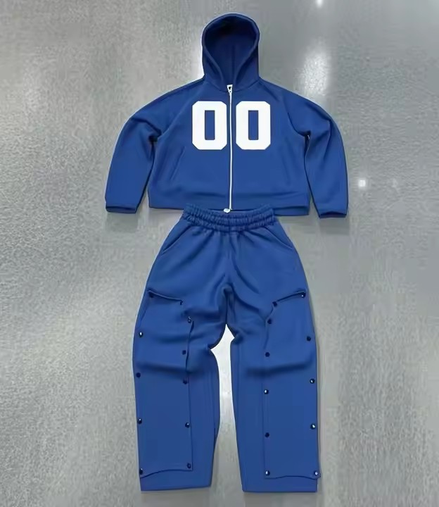 Factory Oem Vintage Washed Streetwear Tracksuit Heavyweight Flared Sweatpants and Hoodie Sets Custom Print Logo Men Sweatsuit