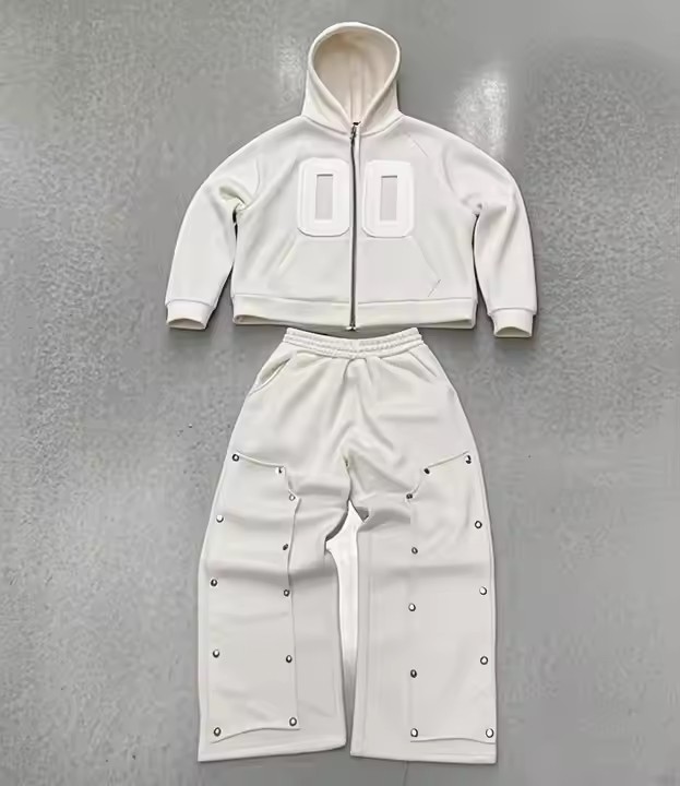 Factory Oem Vintage Washed Streetwear Tracksuit Heavyweight Flared Sweatpants and Hoodie Sets Custom Print Logo Men Sweatsuit