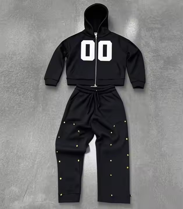 Factory Oem Vintage Washed Streetwear Tracksuit Heavyweight Flared Sweatpants and Hoodie Sets Custom Print Logo Men Sweatsuit