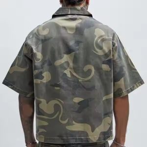 Wholesale Custom High Quality Button up Canvas Summer Men'S T Shirt Camouflage Camo Boxy Printed Short Sleeve Shirts for Men