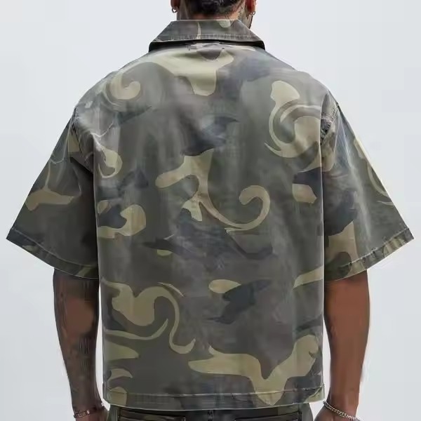 Wholesale Custom High Quality Button up Canvas Summer Men'S T Shirt Camouflage Camo Boxy Printed Short Sleeve Shirts for Men
