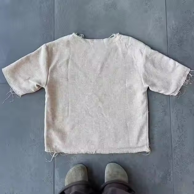 Streetwear Cropped Short Sleeves Summer Embroidery logo Linen Cotton t Shirts for Men Custom Oversized Graphic Plain T-shirt