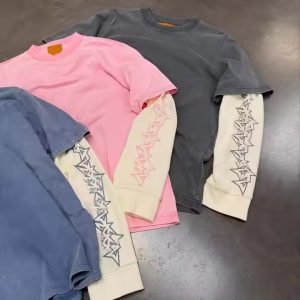 Streetwear Acid Wash Double Layered Long Sleeve T Shirt for Men Custom Cotton Oversized Waffle Tee Y2k 2025 Trending T-Shirt